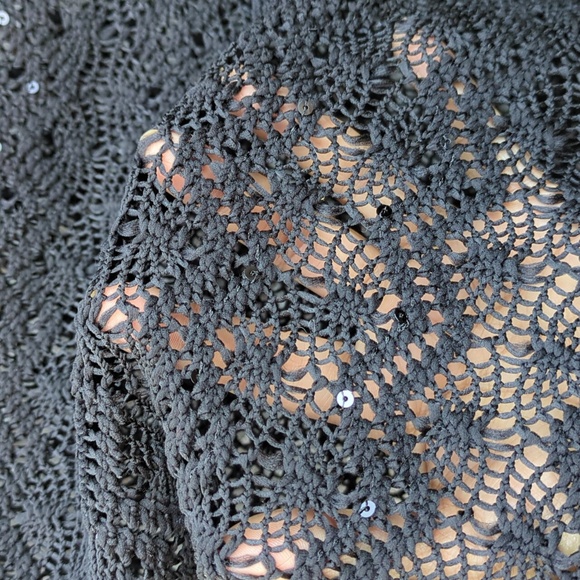 NWT Express‎ Black Crochet Knit Sleeveless Top, Sequin Accent, Party Size Large - Picture 11 of 13